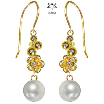 Earring with dangling Lovechild  Sparkle and 10mm round Freshwater Pearl