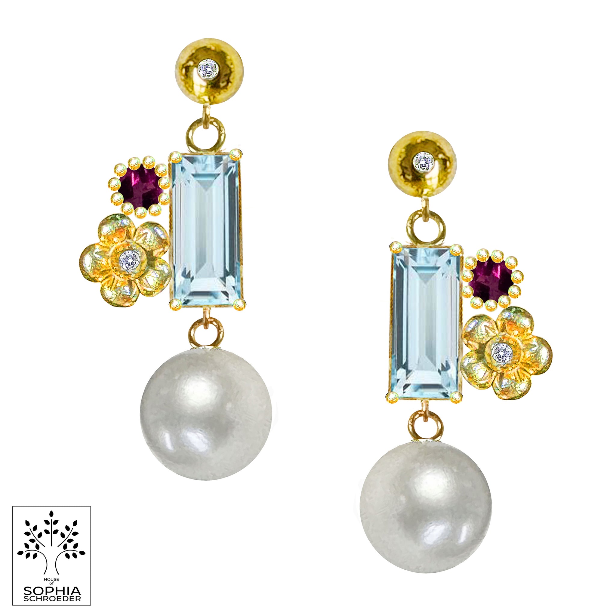 Diamond Dew Ear Stud with Lovechild Baguette