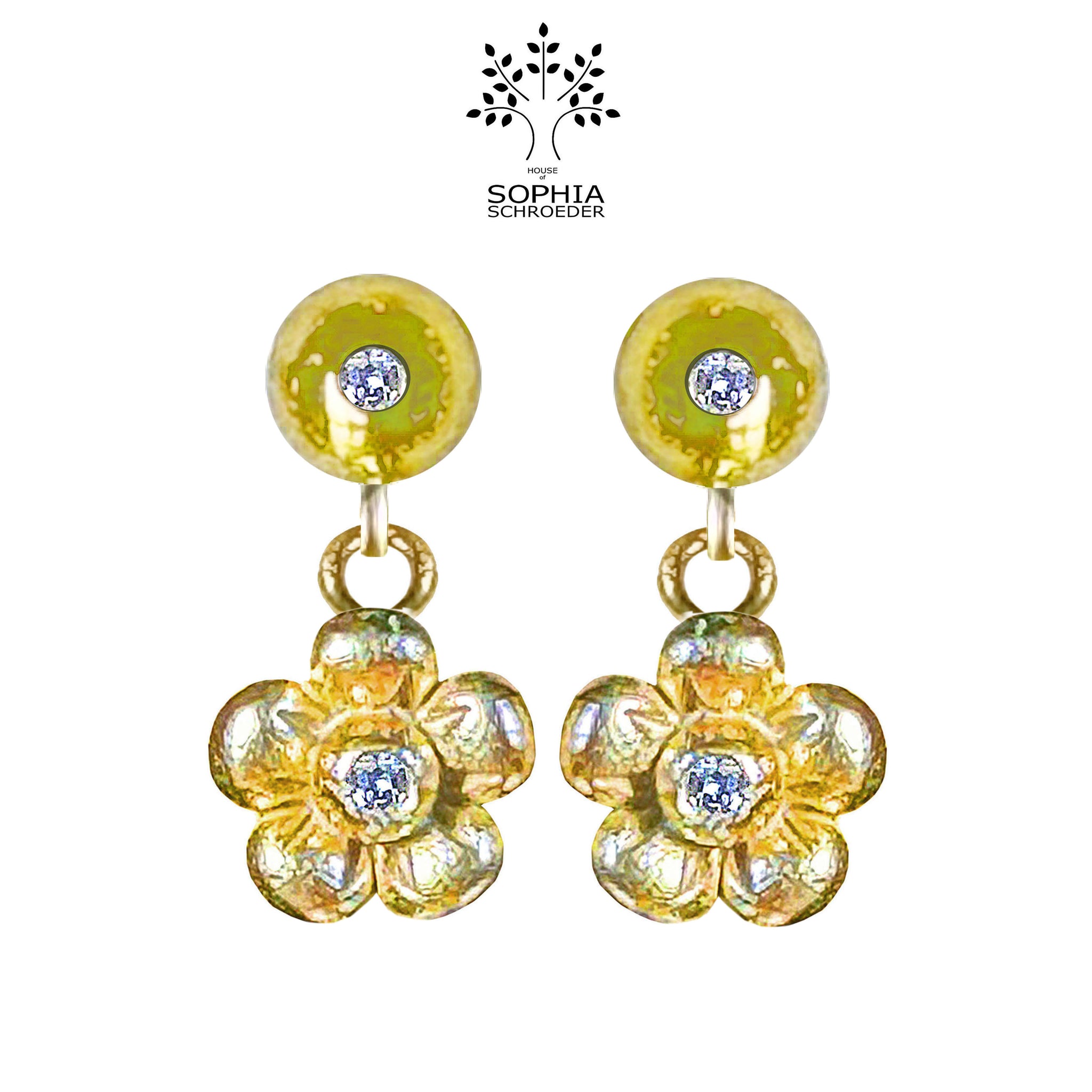 Diamond Dew Ear Stud with dangling Lovechild Flower