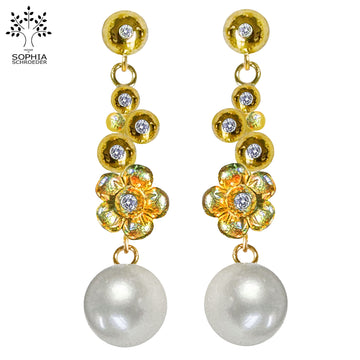 Diamond Dew Ear Stud with dangling Lovechild  Sparkle and  Freshwater Pearl