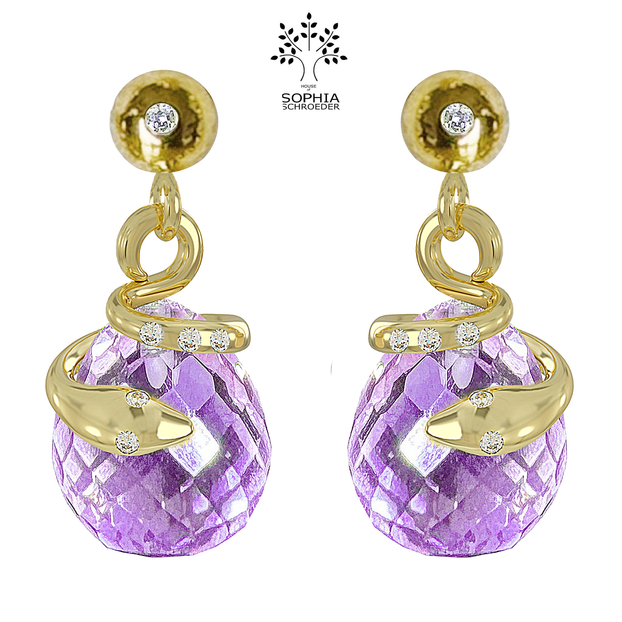 Diamond Dew ear stud with dangling Temptress and microfacet stone