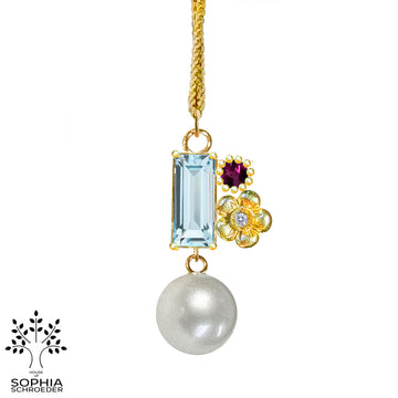Lovechild Baguette Pendant with dangling Round Pearl
