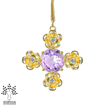 Lovechild Flower Cross Pendant with Precious faceted Stone