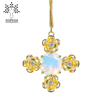 Lovechild Flower Cross Pendant with Precious faceted Stone