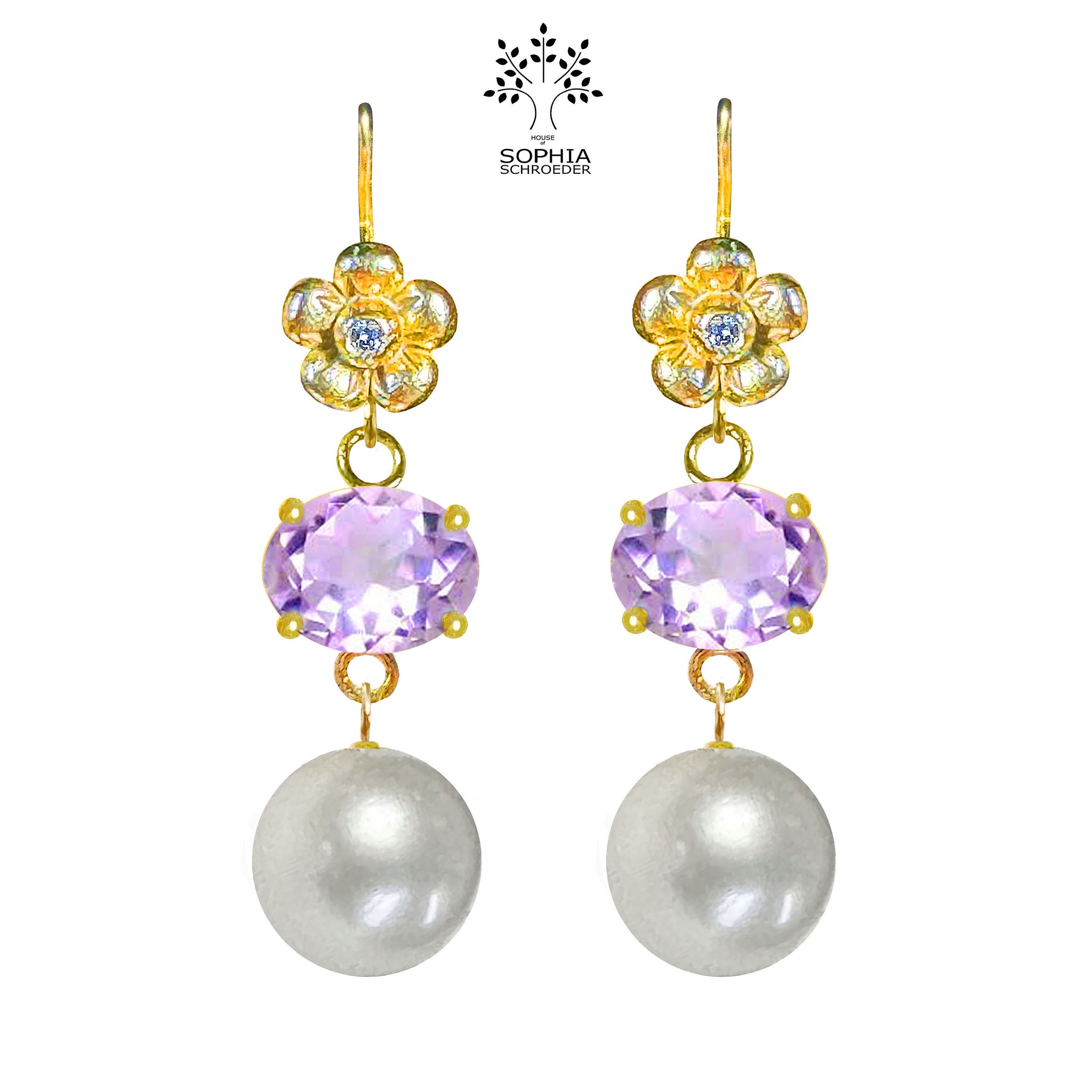 Lovechild Earrings with Fitted stone and dangling Freshwater Pearl