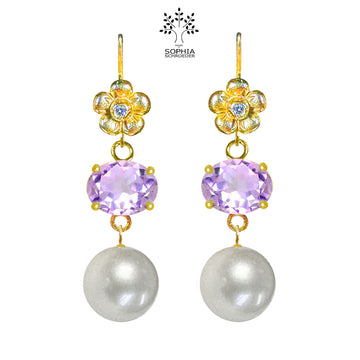 Lovechild Earrings with Fitted stone and dangling Freshwater Pearl