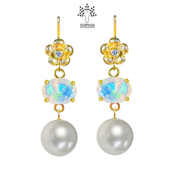 Lovechild Earrings with Fitted stone and dangling Freshwater Pearl