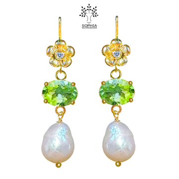 Lovechild Earrings with fitted stone and dangling Baroque Freshwater Pearl
