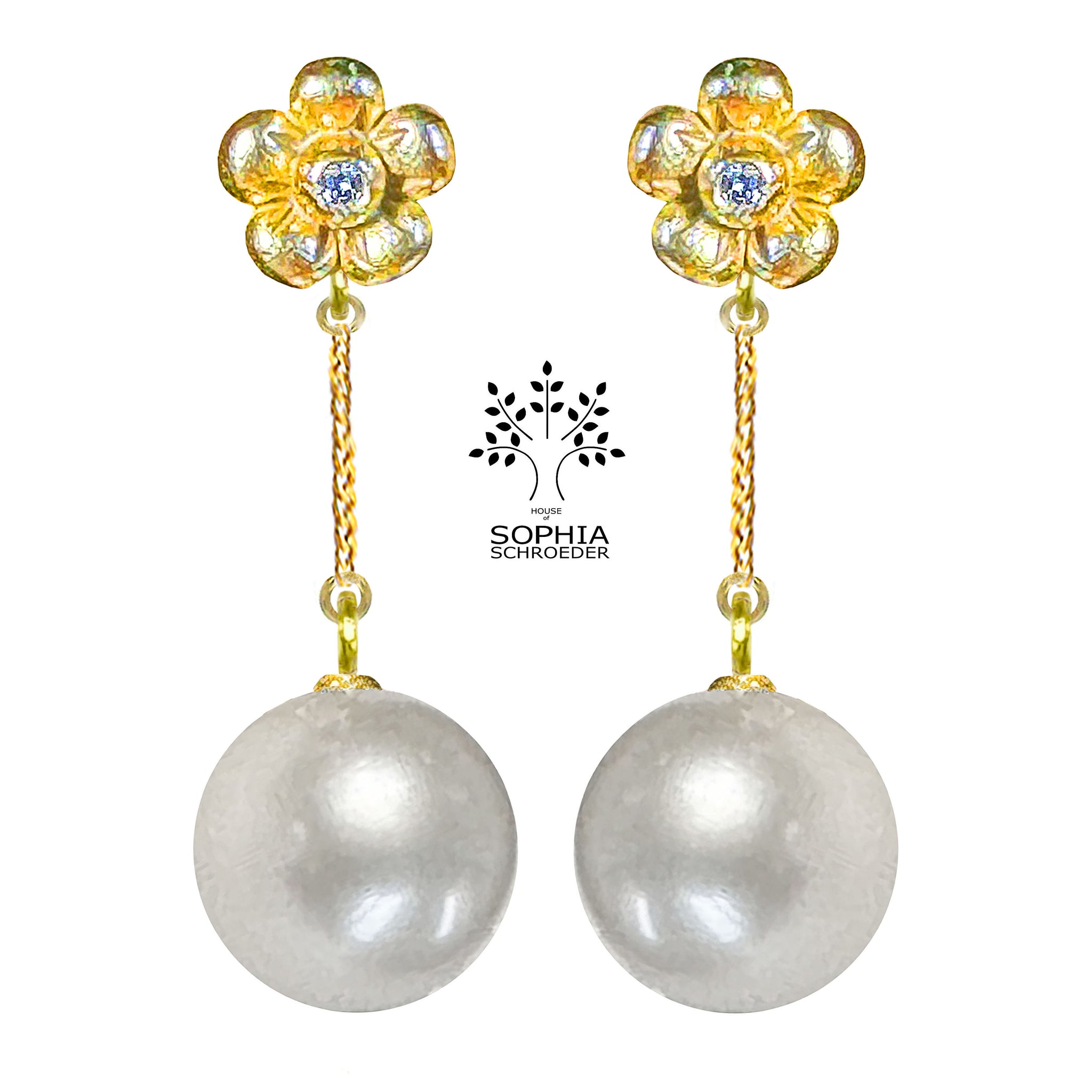 Lovechild Ear stud with dainty Chain and dangling Freshwater Pearl