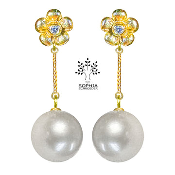 Lovechild Ear stud with dainty Chain and dangling Freshwater Pearl