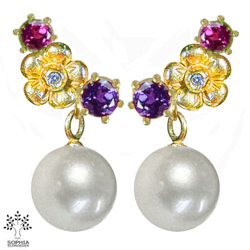 Lovechild Cluster Ear Stud with dangling Freshwater Pearl