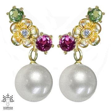 Lovechild Cluster Ear Stud with dangling Freshwater Pearl