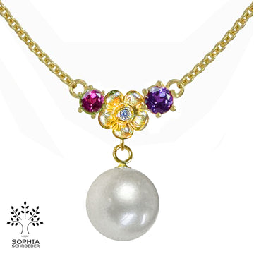 Lovechild Cluster necklace with dangling Freshwater Pearl