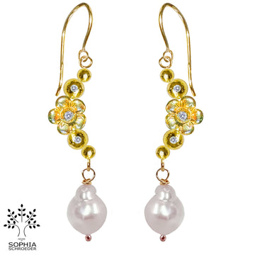 Lovechild Crescent Moon Earring with dangling Freshwater Pearl
