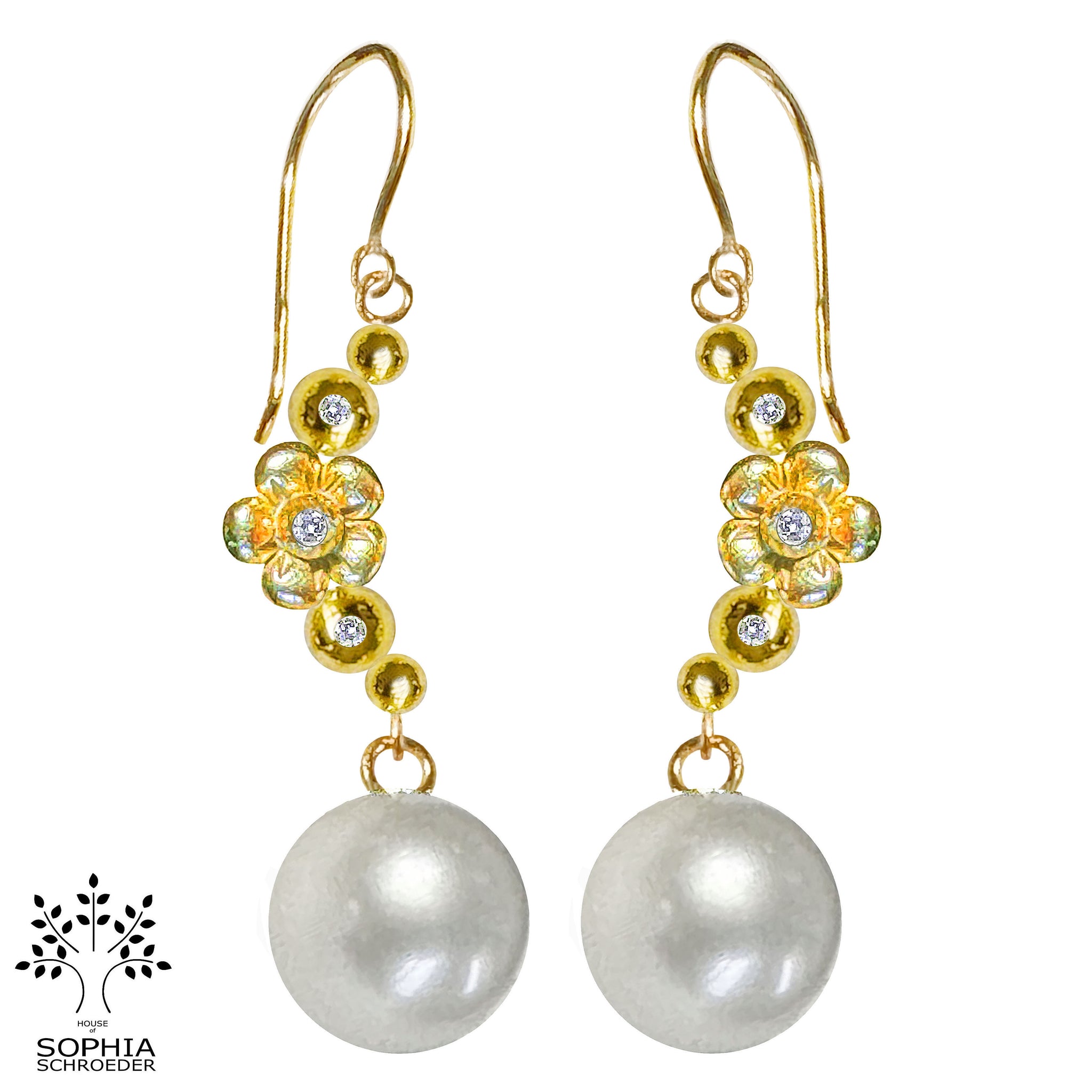 Lovechild Crescent Moon Earring with dangling Freshwater Pearl