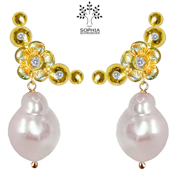 Lovechild Crescent Moon Ear Stud with dangling Freshwater Pearl