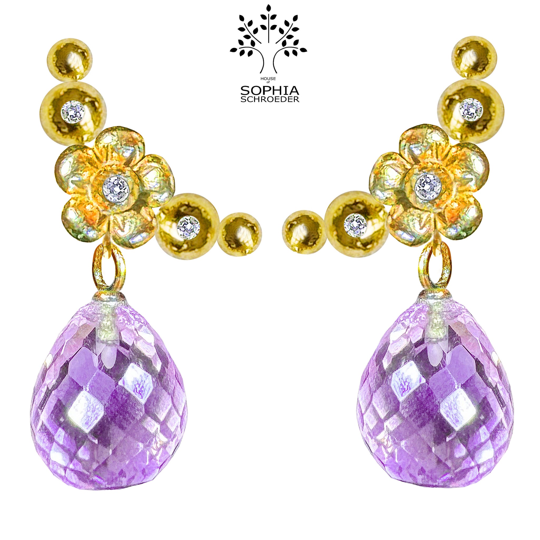 Lovechild Crescent Moon Ear Stud with dangling Microfacet Stone