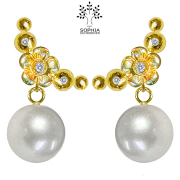 Lovechild Crescent Moon Ear Stud with dangling Freshwater Pearl