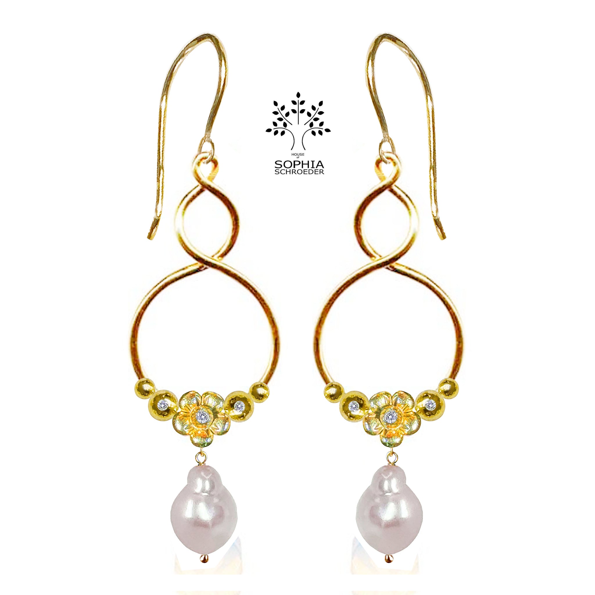 Lovechild Crescent Moon Twist Earring with dangling Freshwater Pearl