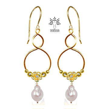 Lovechild Crescent Moon Twist Earring with dangling Freshwater Pearl