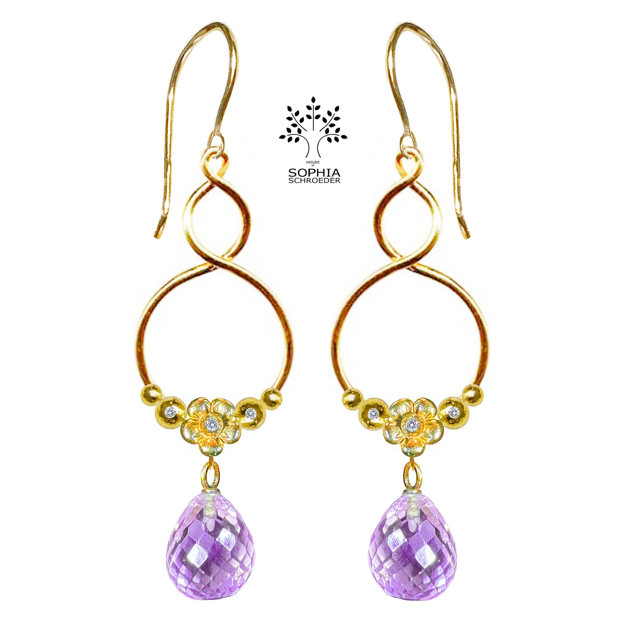 Lovechild Crescent Moon Twist Earring with dangling Microfacet stone