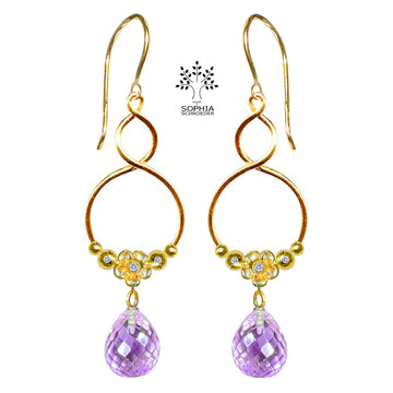 Lovechild Crescent Moon Twist Earring with dangling Microfacet stone