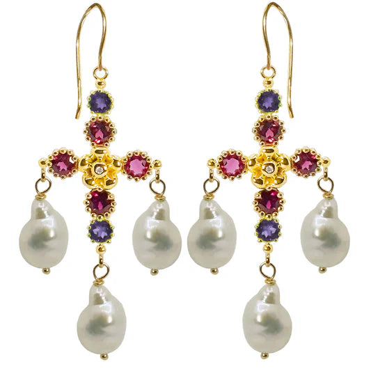 Lovechild Chandelier earrings with dangling Freshwater Baroque Pearls