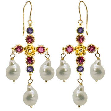 Lovechild Chandelier earrings with dangling Freshwater Baroque Pearls