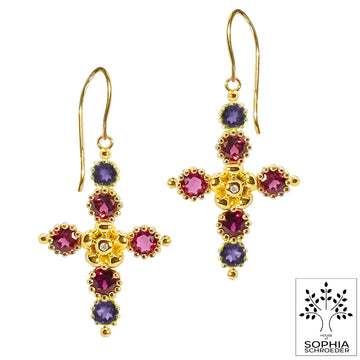 Lovechild Cross Ear Hooks with Precious Stones