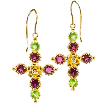 Lovechild Cross Ear Hooks with Precious Stones