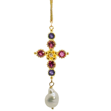 Lovechild Cross Pendant with dangling baroque Freshwater Pearl