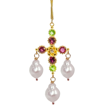 Lovechild Cross Pendant with 3pcs dangling baroque Freshwater Pearls