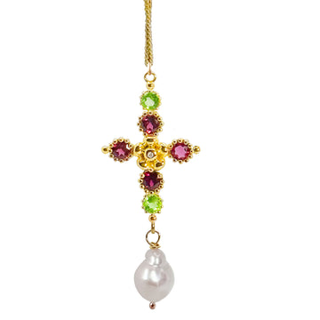 Lovechild Cross Pendant with dangling baroque Freshwater Pearl