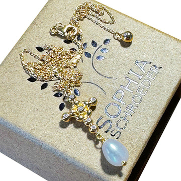 Lovechild Pendant Diamond Cross with Freshwater Rice Pearl