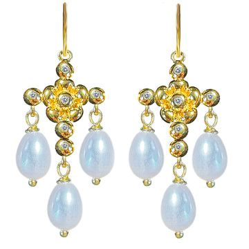 LoveChild Diamond Dew Small Cross Earhooks with 3 Dangling Rice Freshwaterpearls