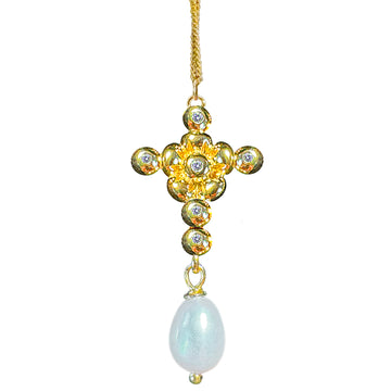 Lovechild Pendant Diamond Cross with Freshwater Rice Pearl