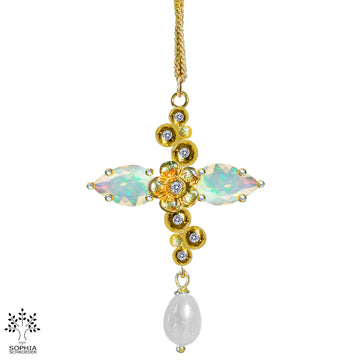 Lovechild  Sparkle  Cross Pendant with dangling Freshwater Pearl