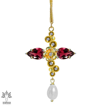 Lovechild  Sparkle  Cross Pendant with dangling Freshwater Pearl