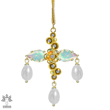 Lovechild  Sparkle Cross Pendant  with 3pcs dangling Freshwater Pearls