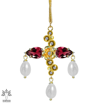Lovechild  Sparkle Cross Pendant  with 3pcs dangling Freshwater Pearls