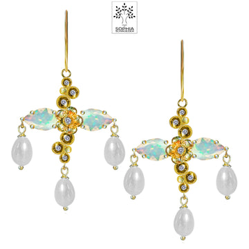 Lovechild  Sparkle  Cross Earring with dangling Freshwater Pearl