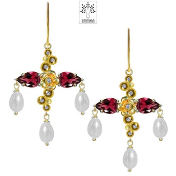 Lovechild  Sparkle  Cross Earring with dangling Freshwater Pearl