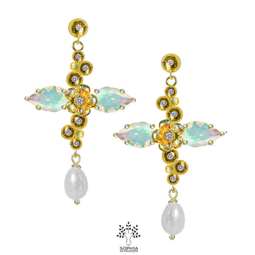 Lovechild  Sparkle  Cross Ear Stud with dangling Freshwater Pearl