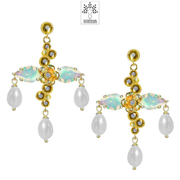 Lovechild  Sparkle  Cross with 3pcs dangling Rice Freshwater Pearls