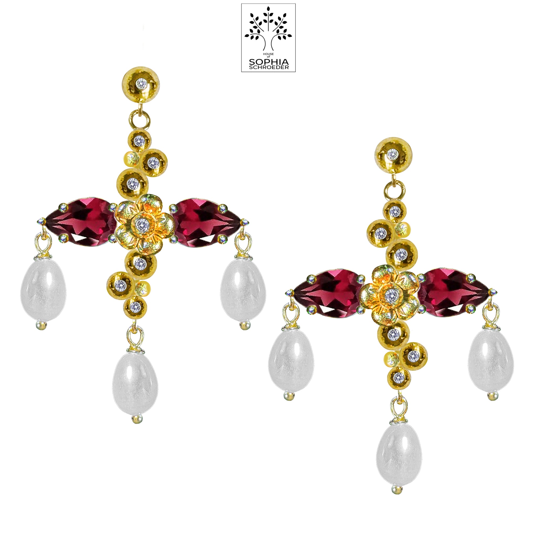 Lovechild  Sparkle  Cross with 3pcs dangling Rice Freshwater Pearls