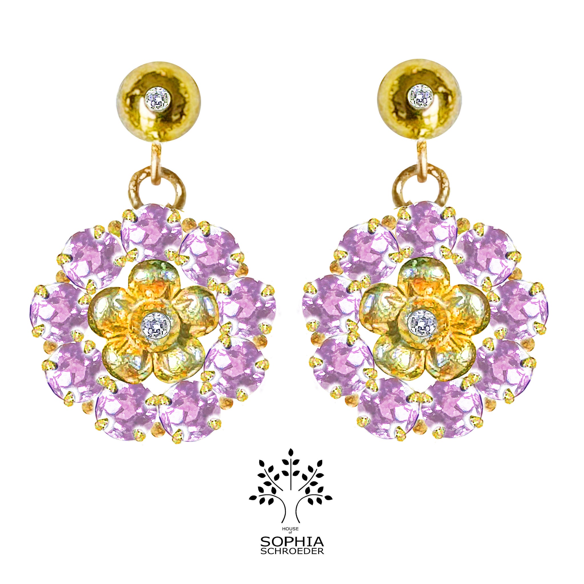 Diamond Dew Ear Stud with dangling Lovechild Halo