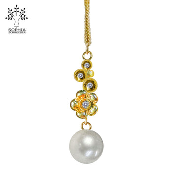 Diamond Dew Ear Stud with dangling Lovechild  Sparkle and  Freshwater Pearl