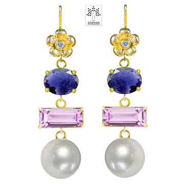 Lovechild earring with fitted dangling stones and pearl