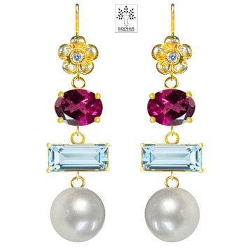 Lovechild earring with fitted dangling stones and pearl