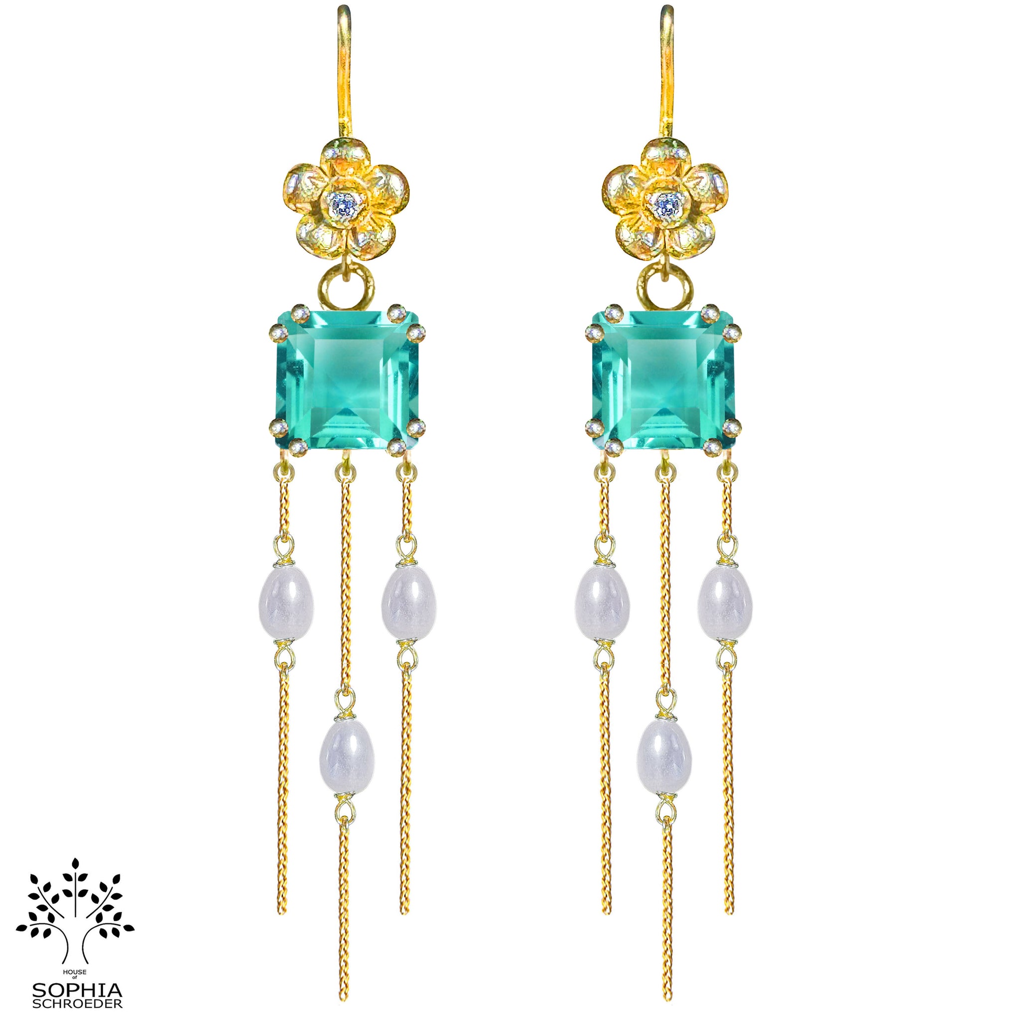 Lovechild chandelier with square stone dangling chain and pearls